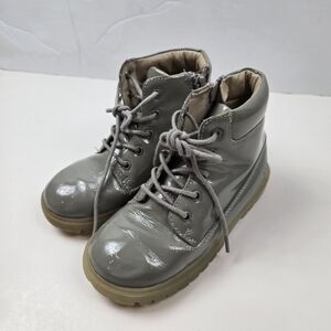 AKID Atticus Light Gray Patent Leather Pony Zipper Boots Size 12